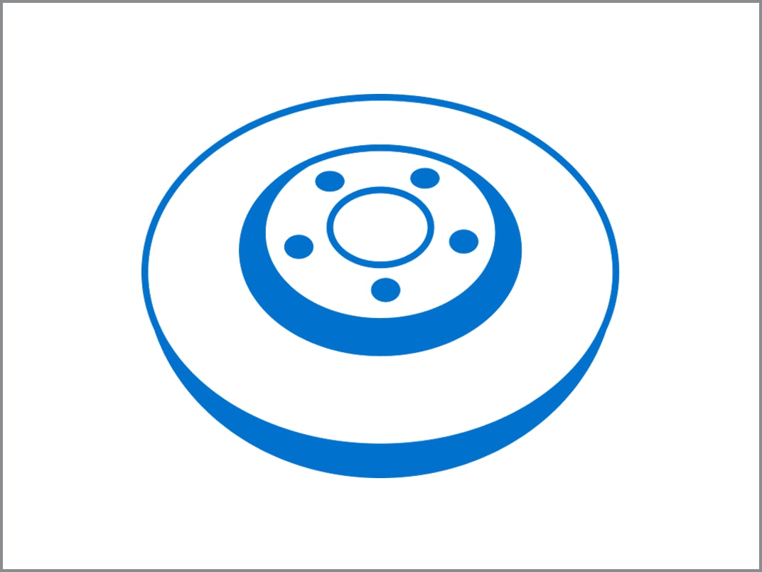 A Graphic Showing a Simple Depiction of a Disc Brake Rotor with the Label "Upgraded."﻿