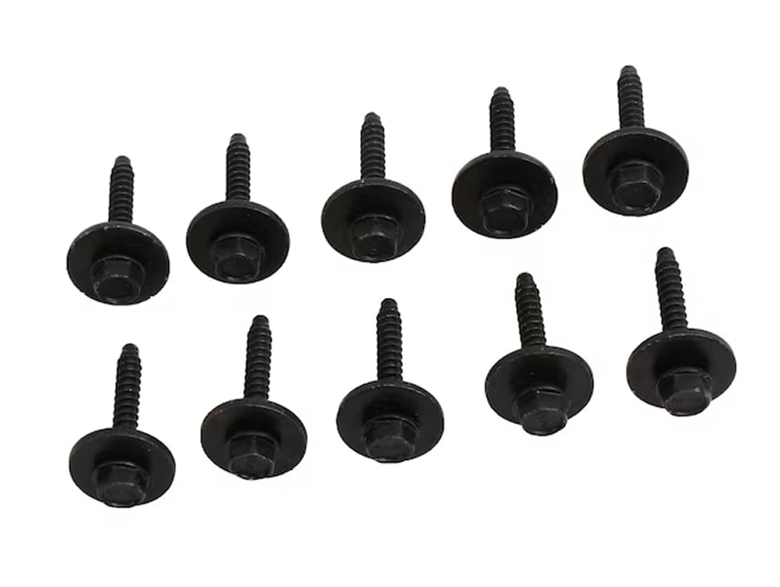 A Set of Black Screws Used for Vehicle Parts, Arranged on a White Background