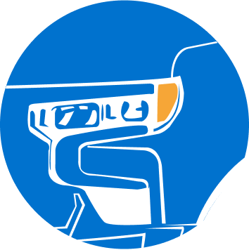 Stylized Blue and Orange Icon Illustration of a Vehicle Headlight with a Slim and Angular Design