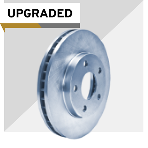 A Brake Rotor Shown At An Angle With The Image Labeled Upgraded.