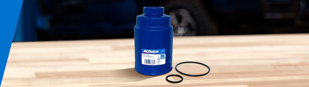 An ACDelco Blue Filter Placed on a Wooden Table