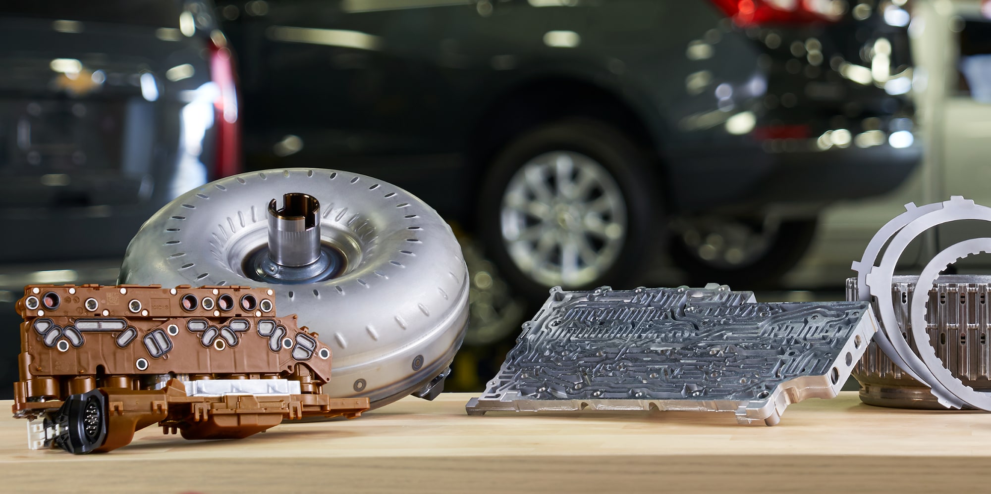 GM Transmission and Automotive Parts Displayed in a Service Facility