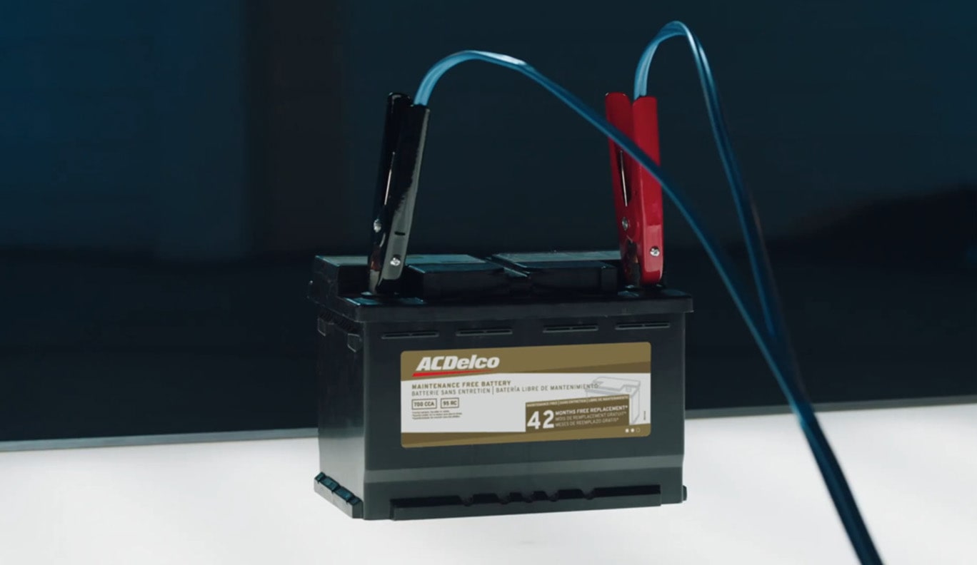 Jumper Cables Attached to an ACDelco Gold Battery